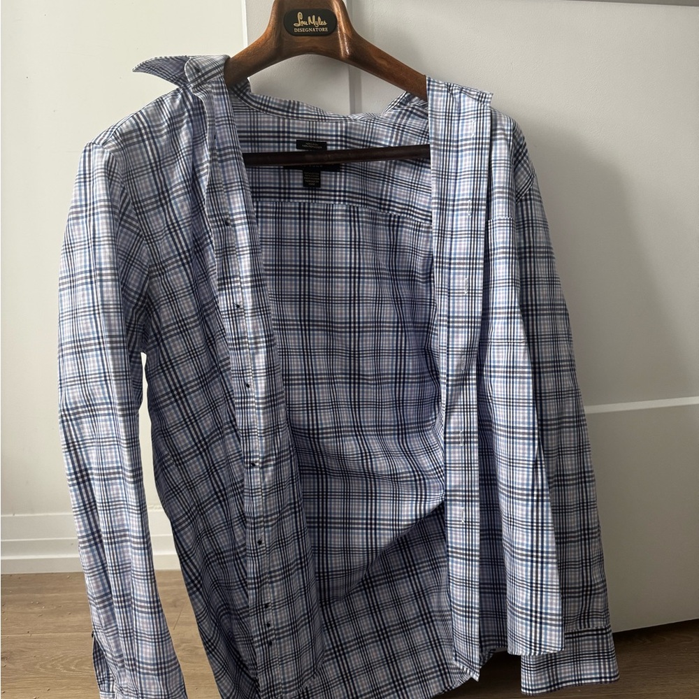 Alfred Sung Blue Plaid Dress Shirt